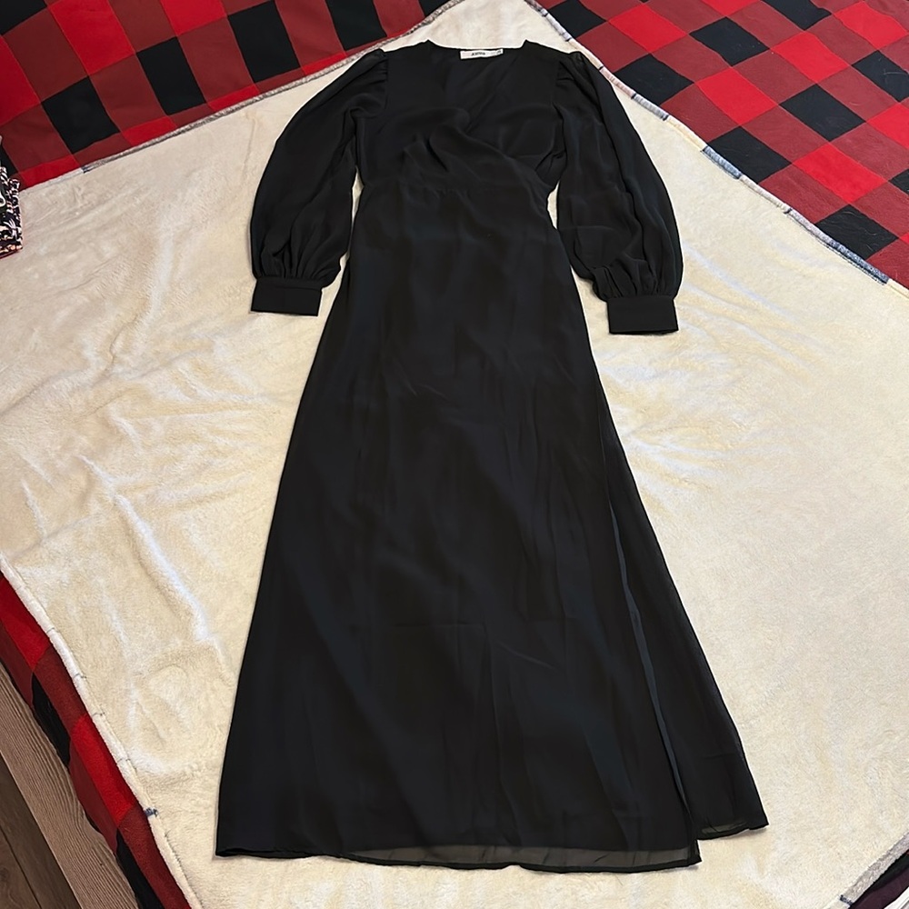 JustFab XS Sheer Black Maxi wrap dress